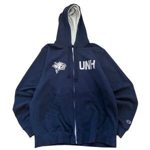 Champion UNH Wildcats Zip Up Hoodie Navy Blue Mens L University New Hampshire